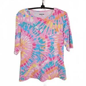 Lands' End Women's Tie-Dye Top - Colorful 3/4 Sleeve Shirt